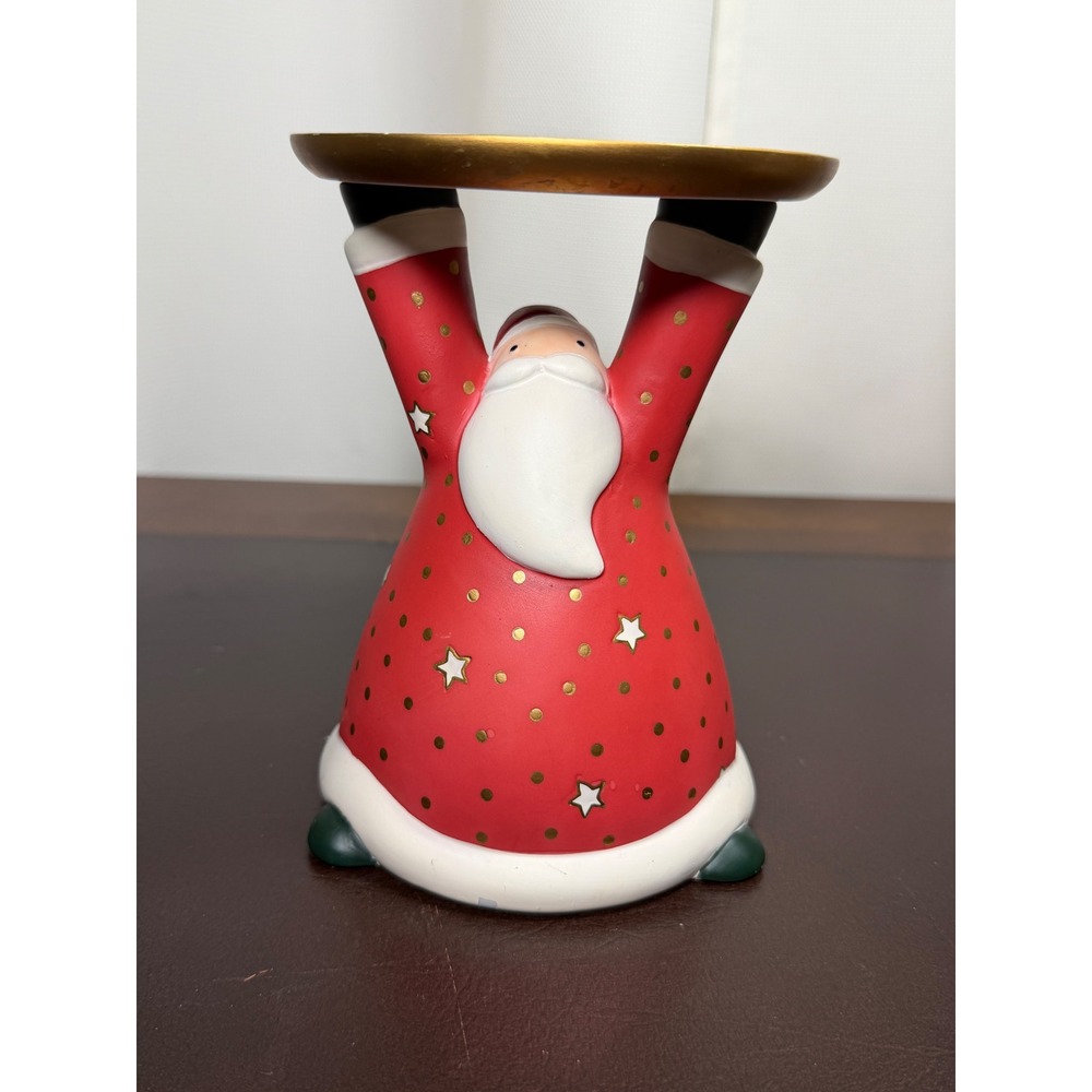 PartyLite Santa Claus Handstand Pillar Candle Holder Ceramic Christmas Decor